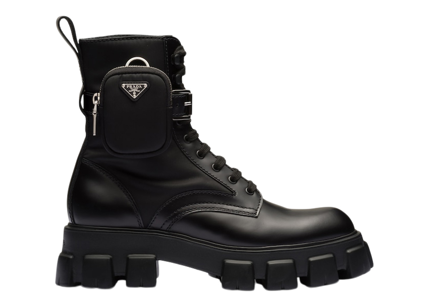 sneakers Prada Monolith 60mm Pouch Ankle Boots Black Brushed Leather And Nylon