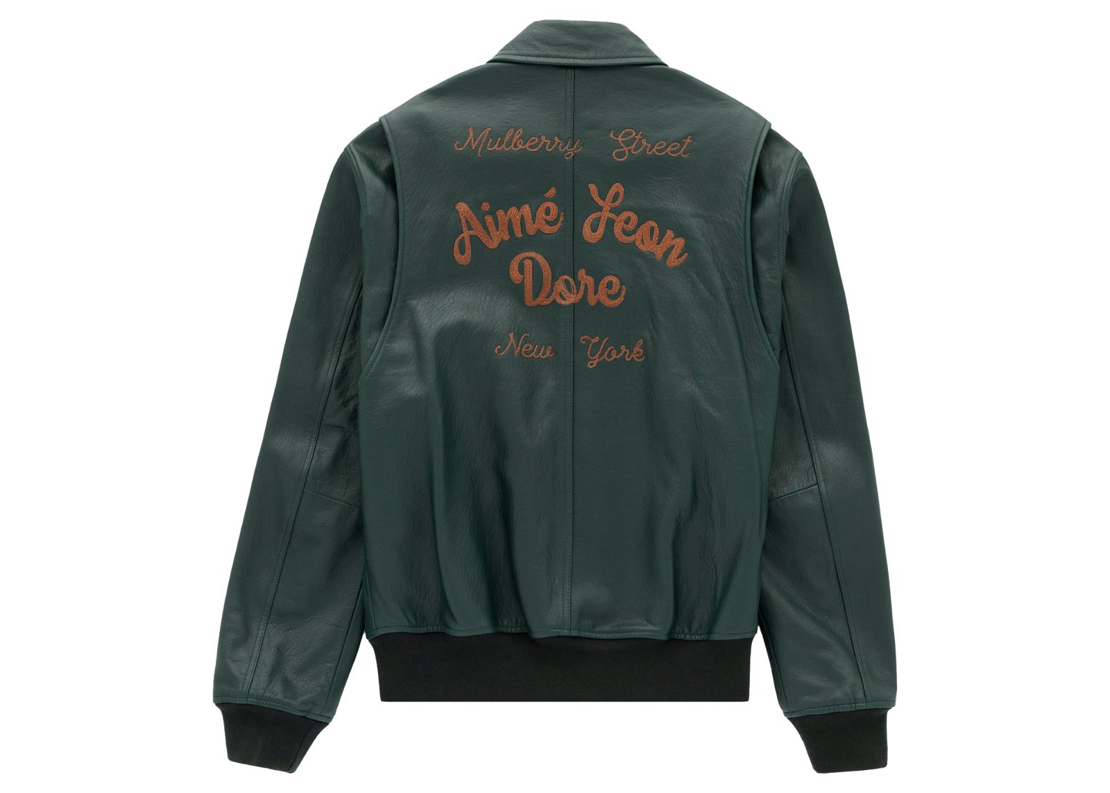 streetwear Aime Leon Dore Chainstitch Leather Bomber Jacket Green