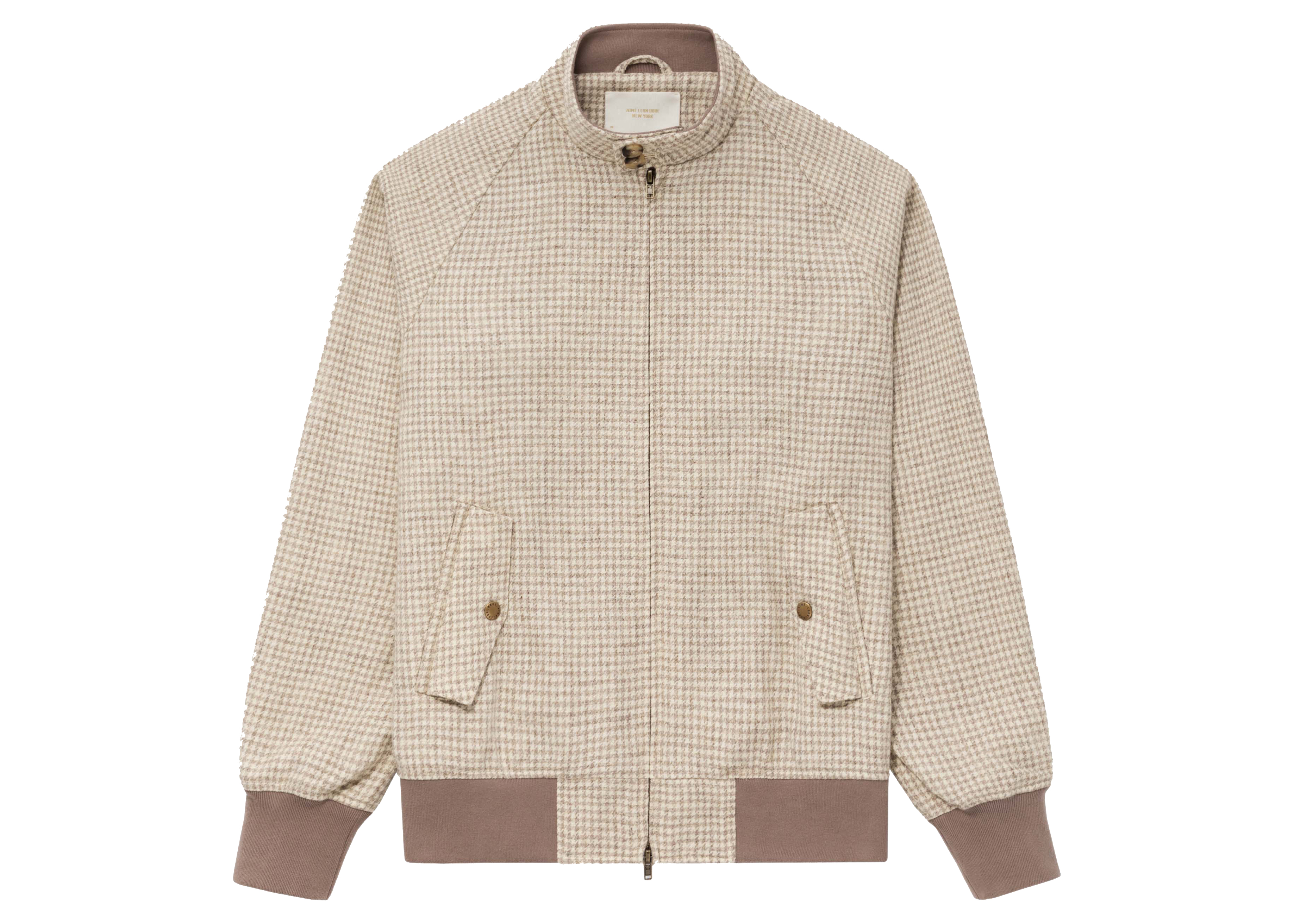 streetwear Aime Leon Dore Wool Harrington Jacket Cream Houndstooth