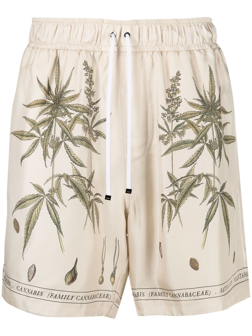 streetwear AMIRI Botanical Leaves Drawstring Silk Shorts Cream