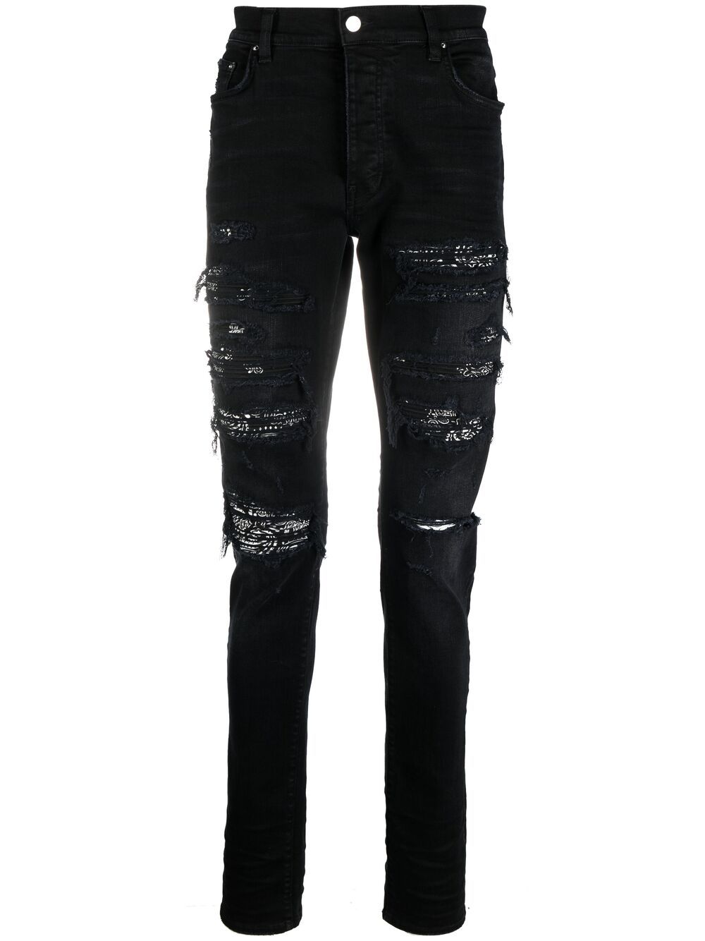streetwear AMIRI Distressed Bandana Slim-Fit Jeans Black