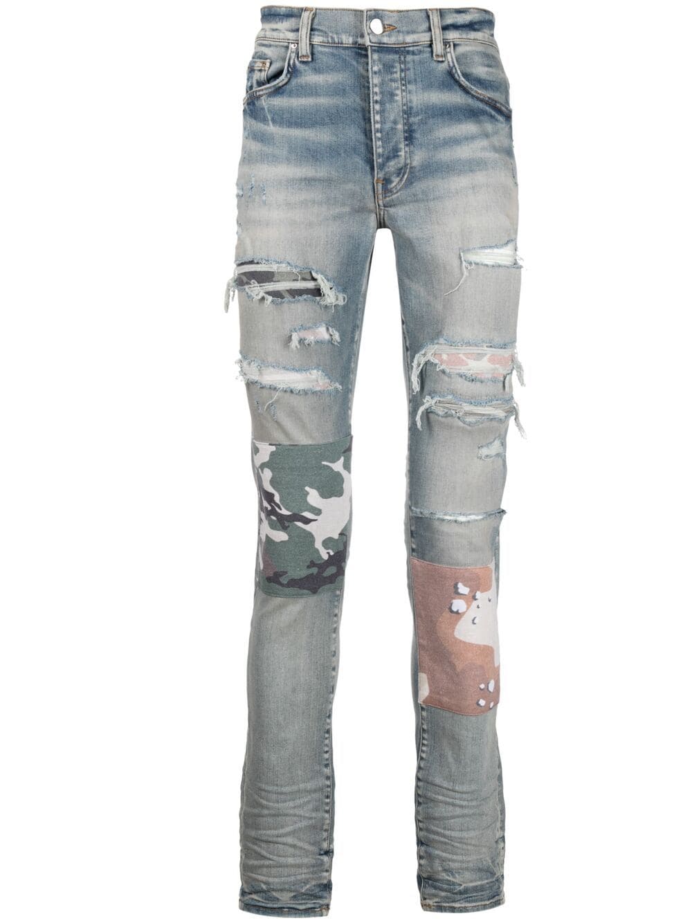streetwear AMIRI Distressed Camoflage Slim-Fit Jeans Blue