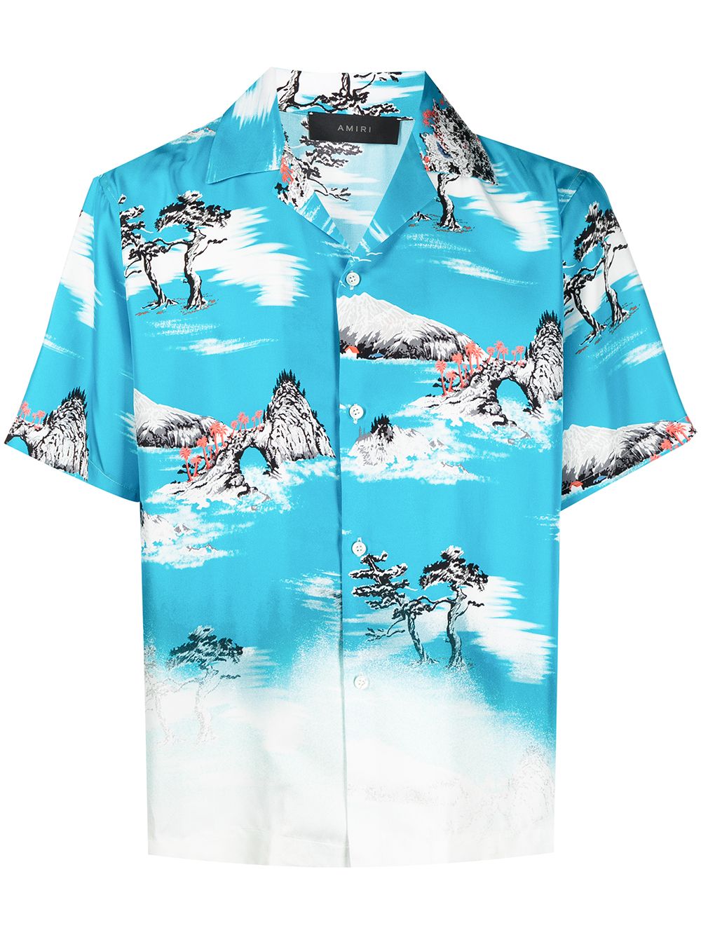 streetwear AMIRI Faded Aloha Silk Shirt Cyan Blue