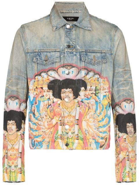 streetwear AMIRI Jimi Hendrix Denim Trucker Jacket Bone Indigo