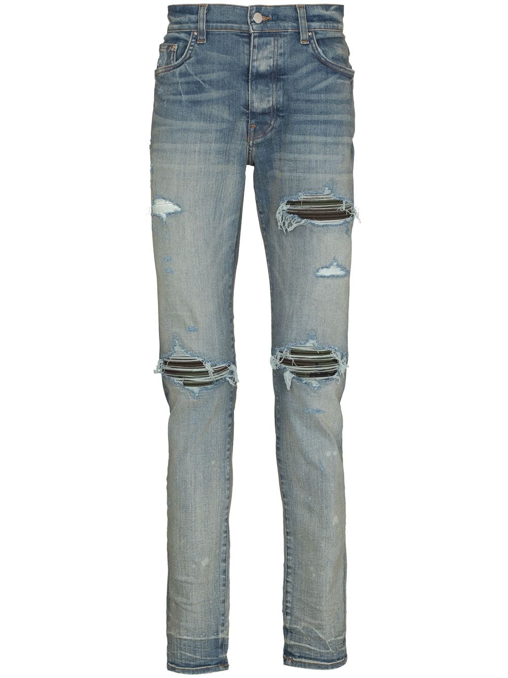 streetwear AMIRI Ripped Distressed Skinny Jeans Clay Indigo
