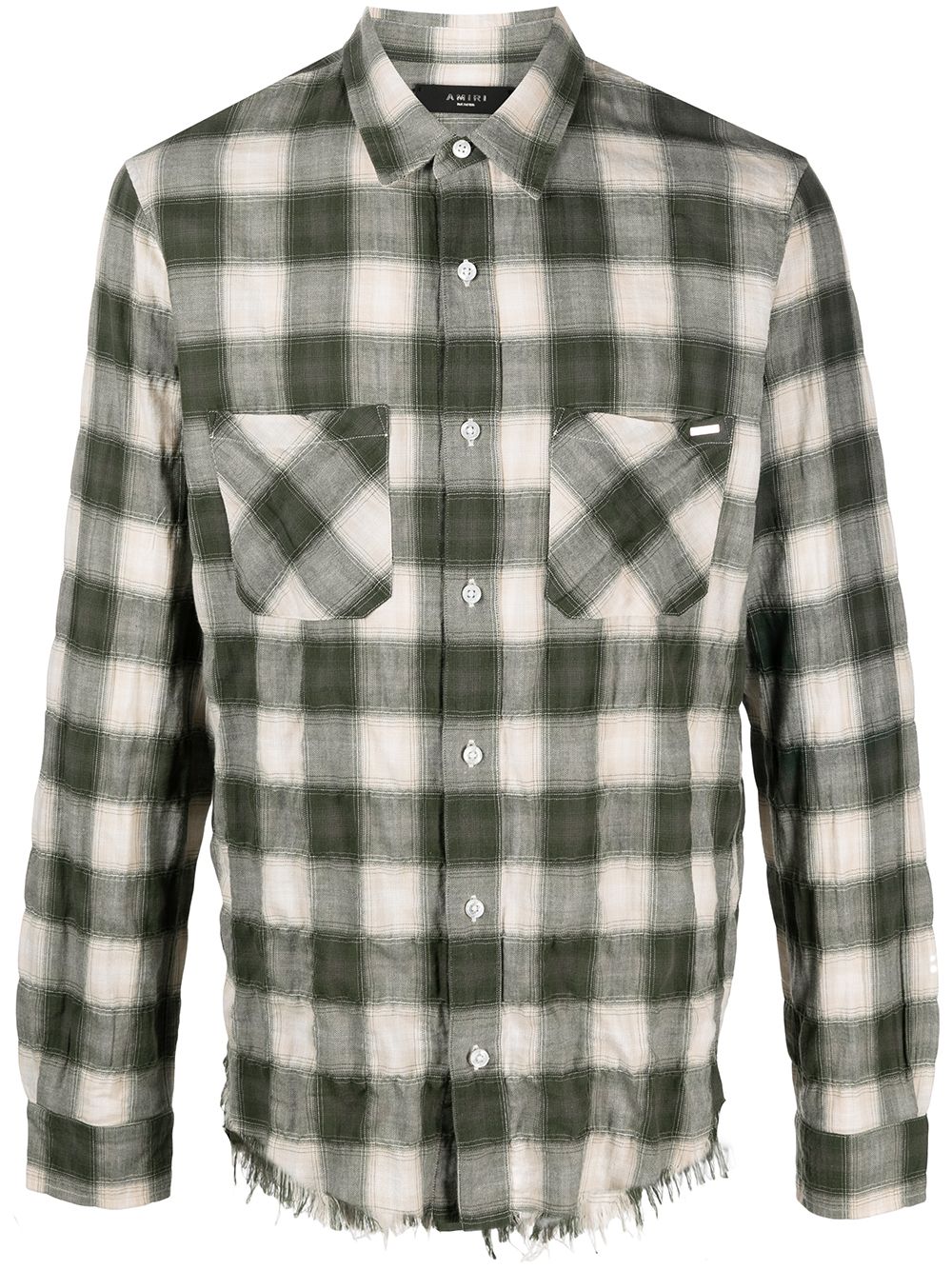 streetwear AMIRI Sunfaded Check Raw Cut Flannel Shirt Military Green