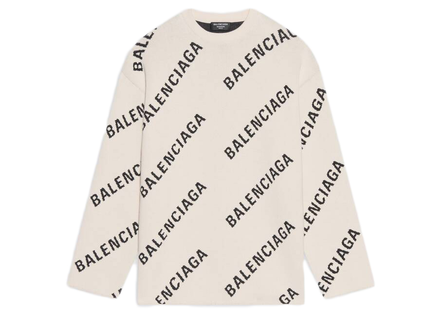 streetwear Balenciaga Allover Logo Crewneck White