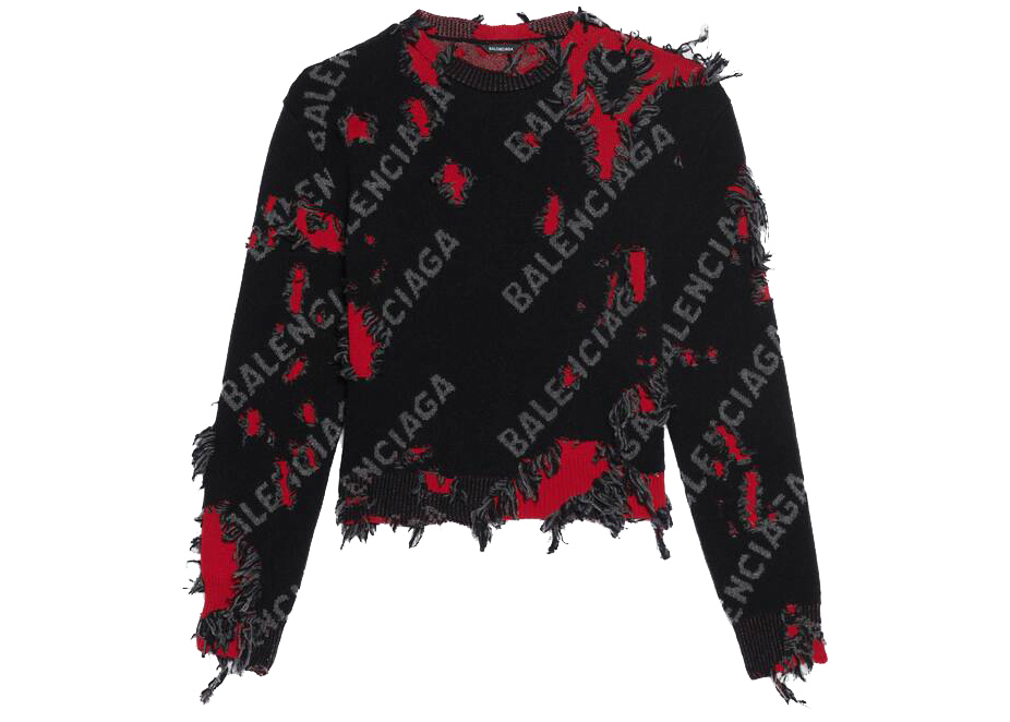 streetwear Balenciaga Destroyed Small Crewneck Grey