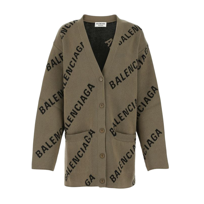 streetwear Balenciaga Embroidered Stretch Cotton Blend Oversize Cardigan Brown