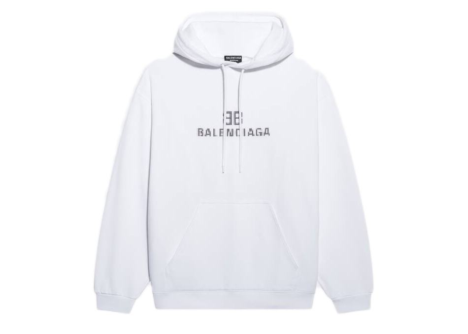 streetwear Balenciaga Mens BB Pixel Medium Fit Hoodie White