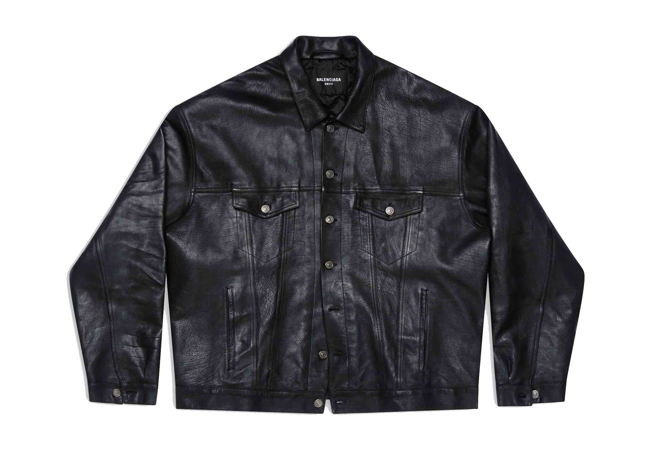 streetwear Balenciaga Mens Denim Style Leather Jacket Black