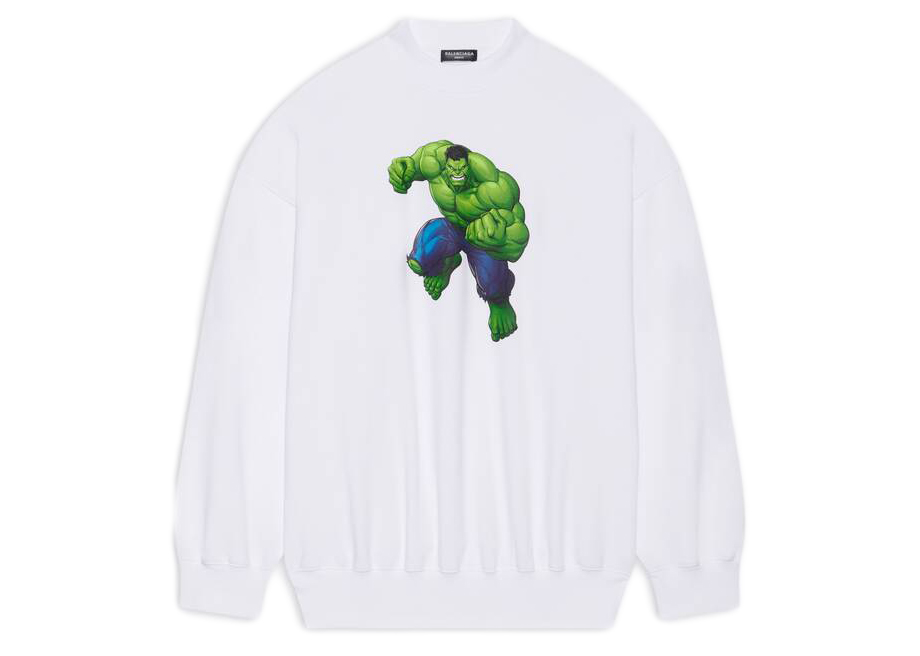 streetwear Balenciaga Mens Hulk 2021 MARVEL Crewneck White