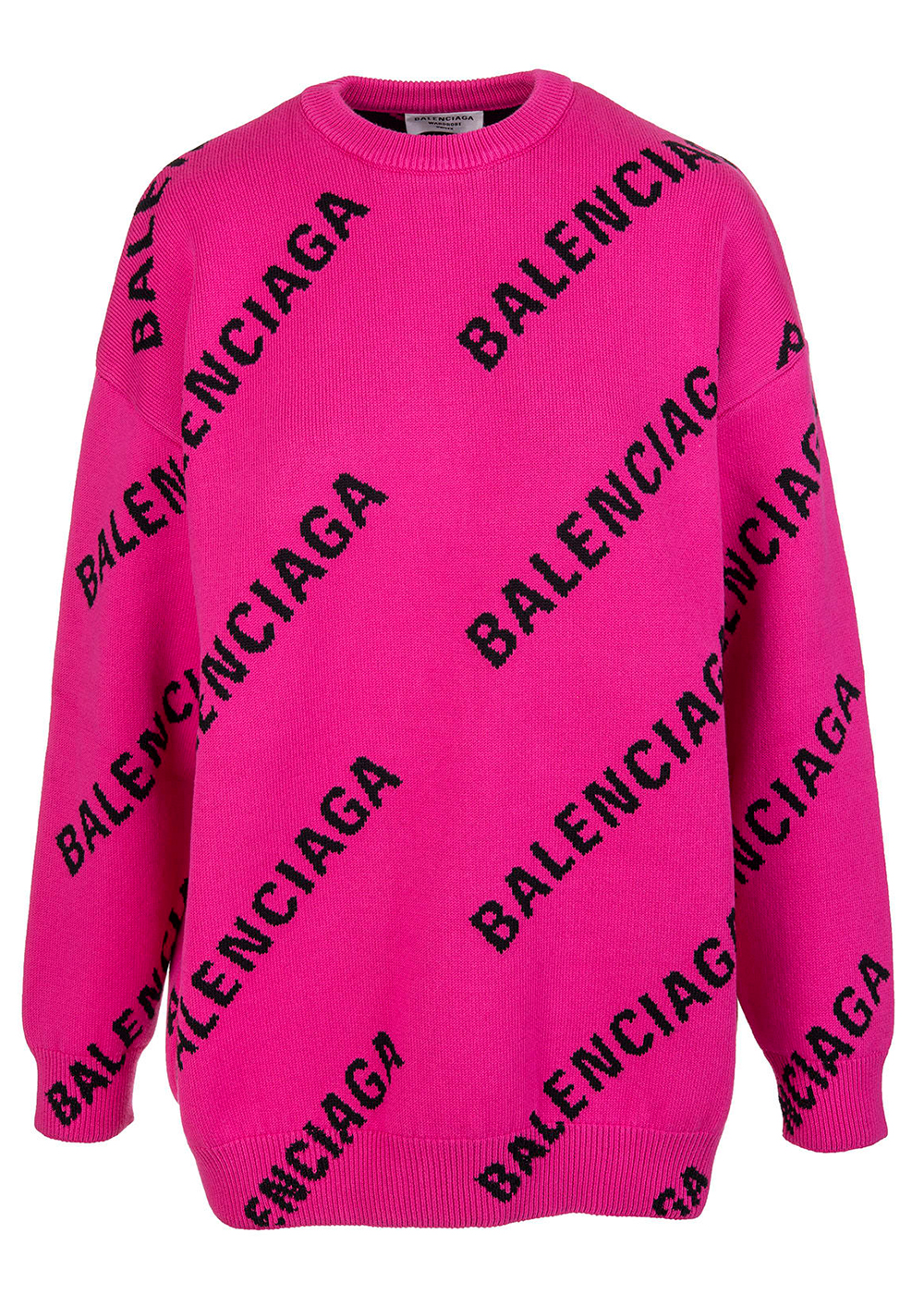 streetwear Balenciaga Oversized Intarsia All Over Logo Crewneck Pink Black