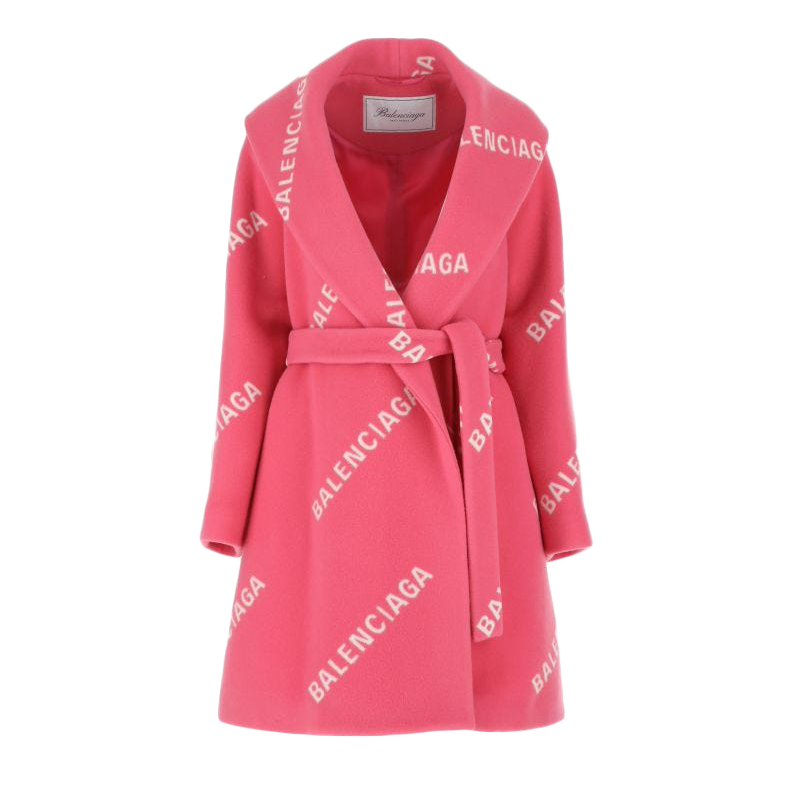 streetwear Balenciaga Women Printed Wool Blend Coat Pink