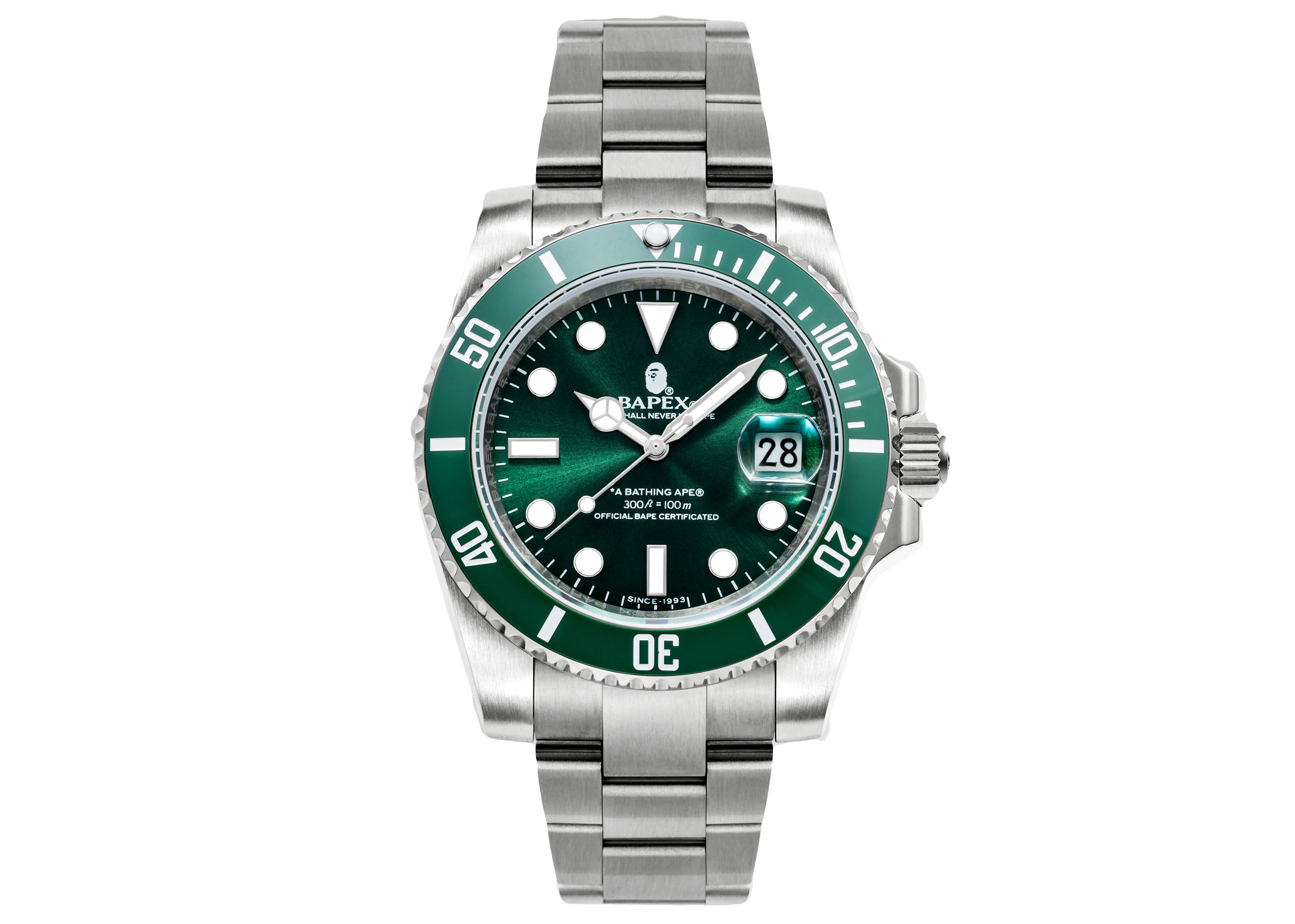 streetwear BAPE A Bathing Ape Type 1 Bapex Watch Silver/Green