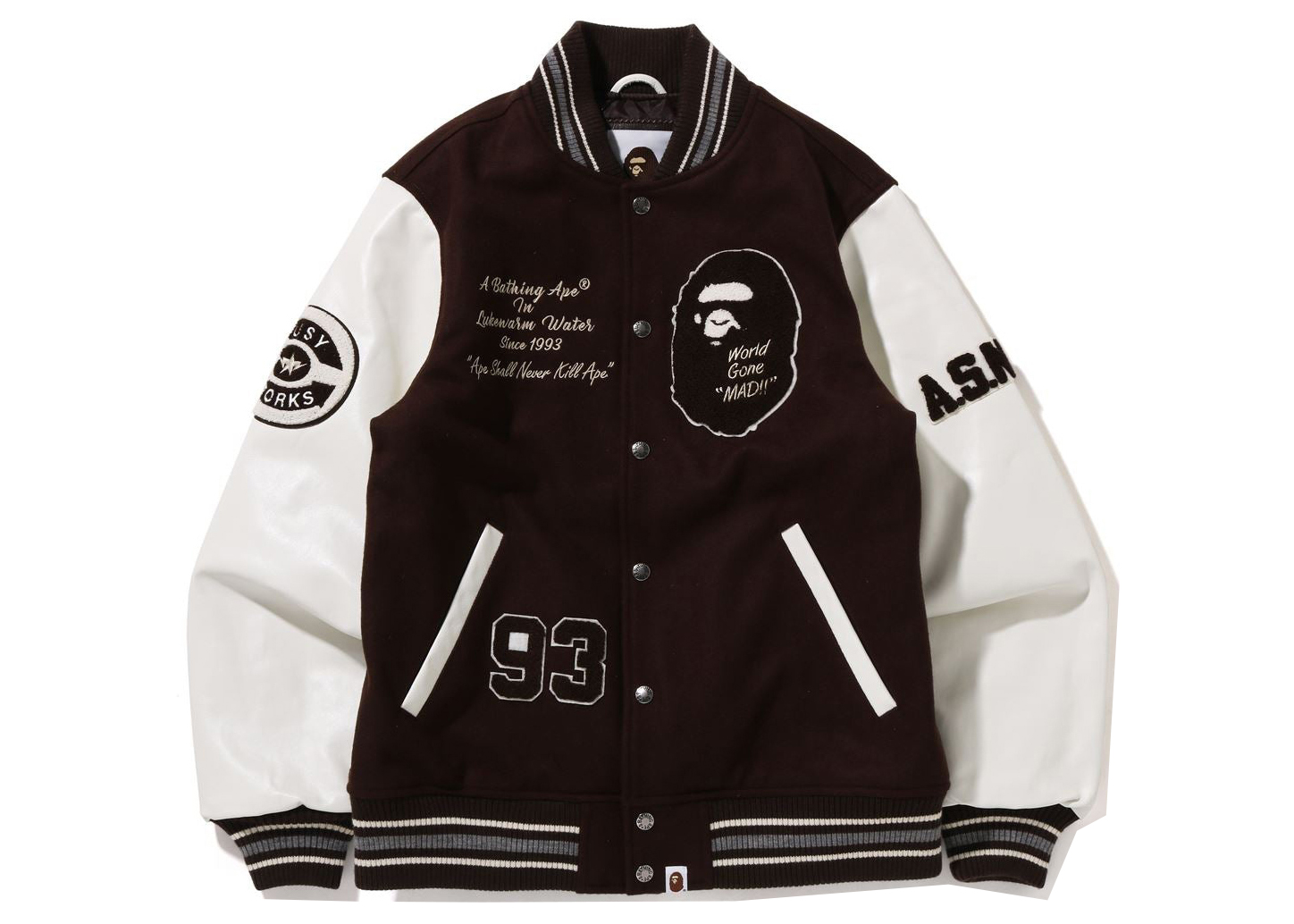 streetwear BAPE A Bathing Ape Varsity Jacket Brown