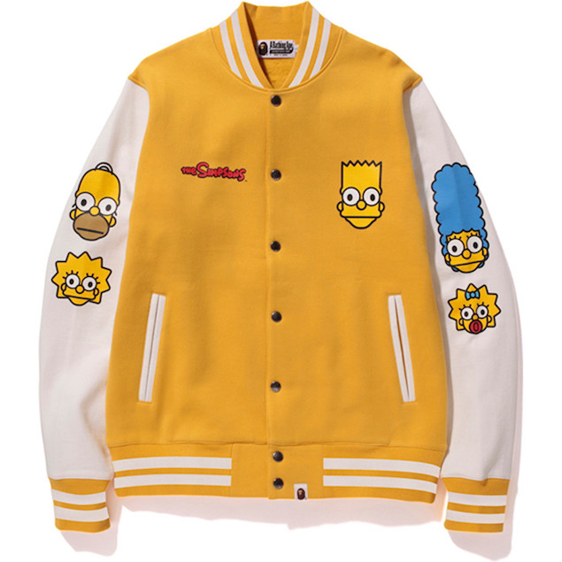 streetwear BAPE X The Simpsons Baby Milo Varsity Jacket Yellow