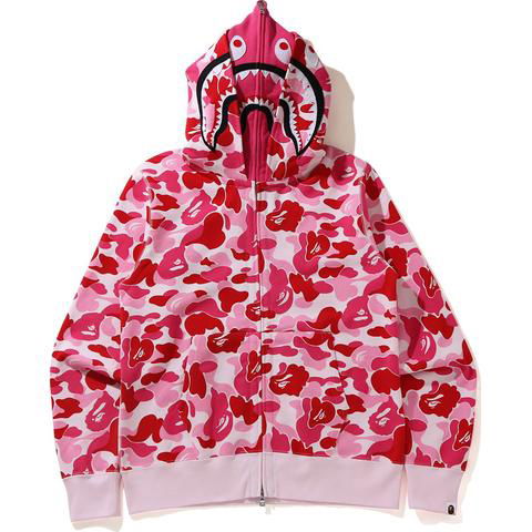 streetwear BAPE Big ABC Camo Shark Wide Full Zip Double Hoodie Pink