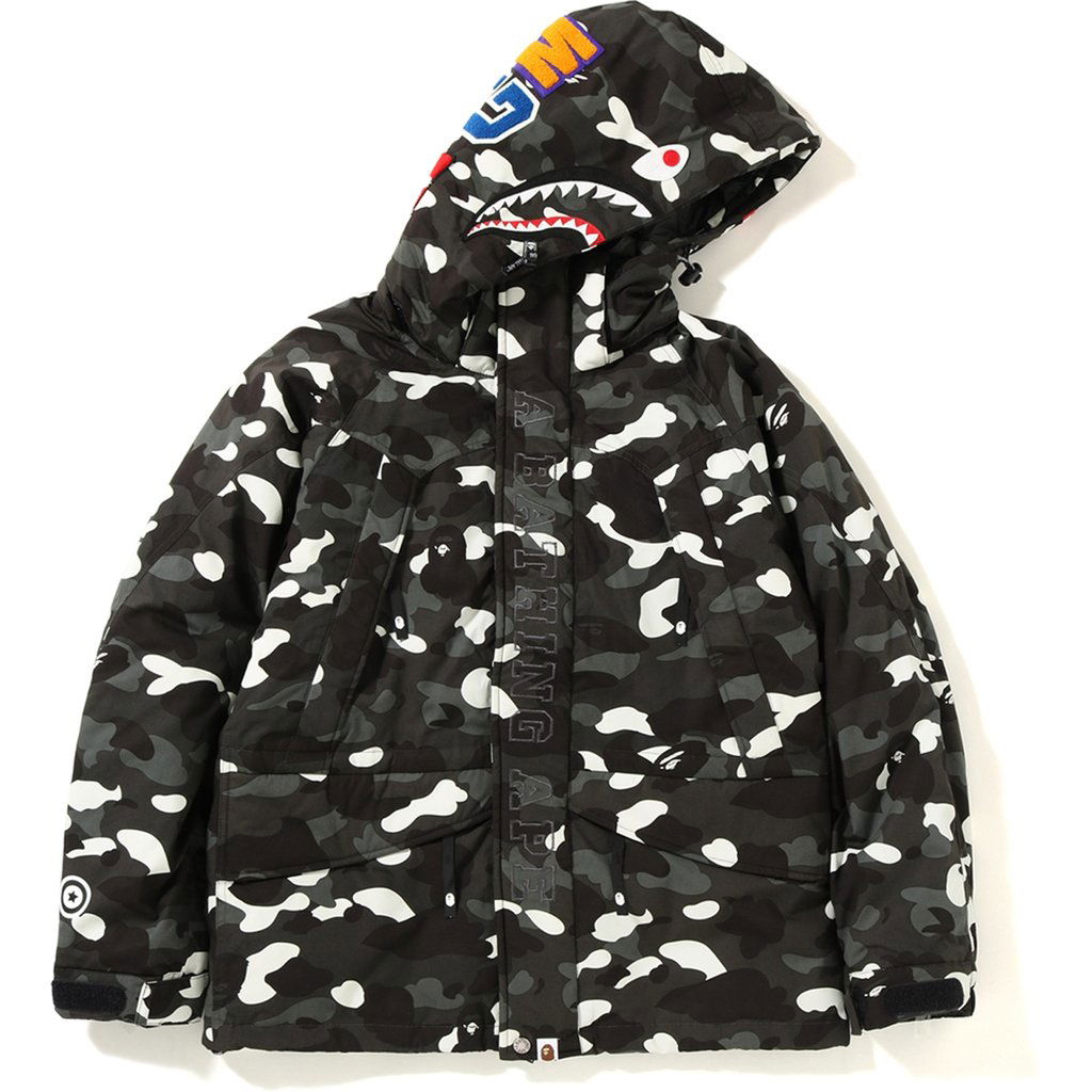 streetwear BAPE City Camo Shark Snowboard Down Jacket Black