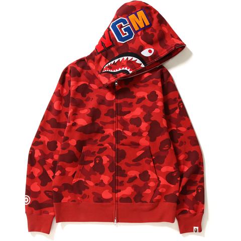 streetwear BAPE Color Camo Shark Full Zip  Hoodie Red