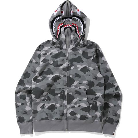 streetwear BAPE Color Camo Shark Wide Full Zip Double Hoodie Gray