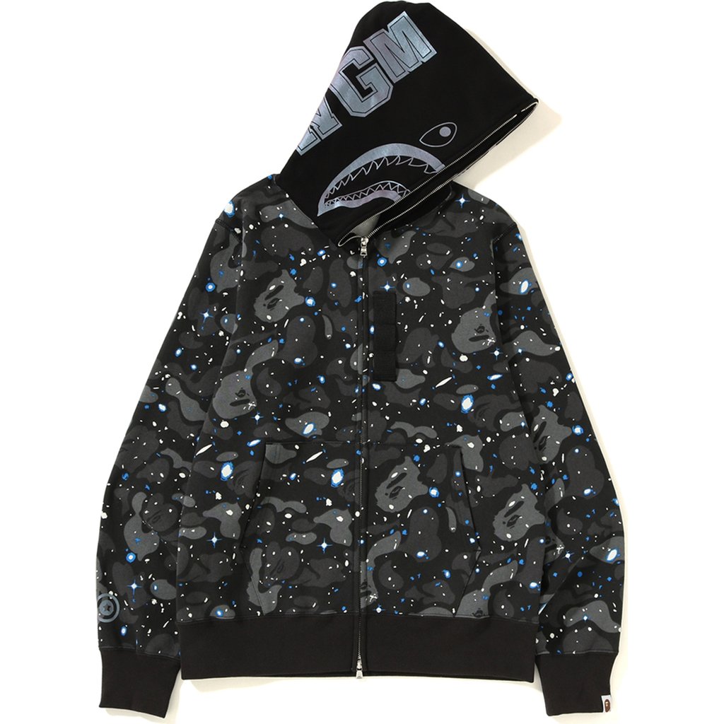 streetwear BAPE Space Camo Shark Full Zip Hoodie Black