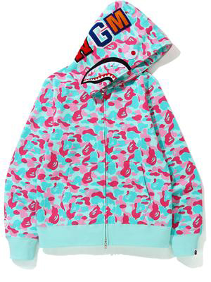 streetwear BAPE Store Miami Shark Full Zip Hoodie Pink/Blue