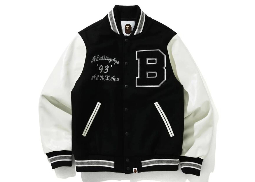 streetwear BAPE Varsity Jacket Black