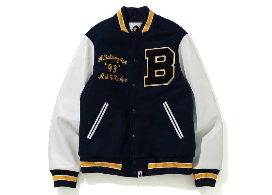 streetwear BAPE Varsity Jacket Navy