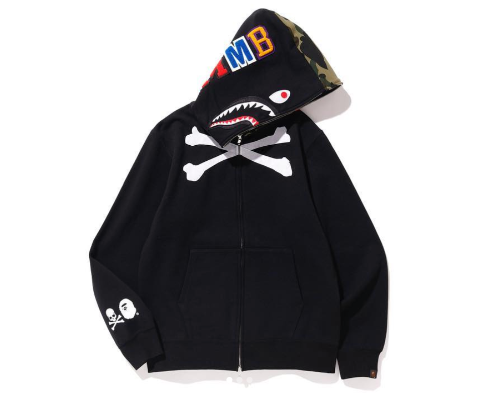 streetwear BAPE vs Mastermind Crossbone Shark Hoodie Black
