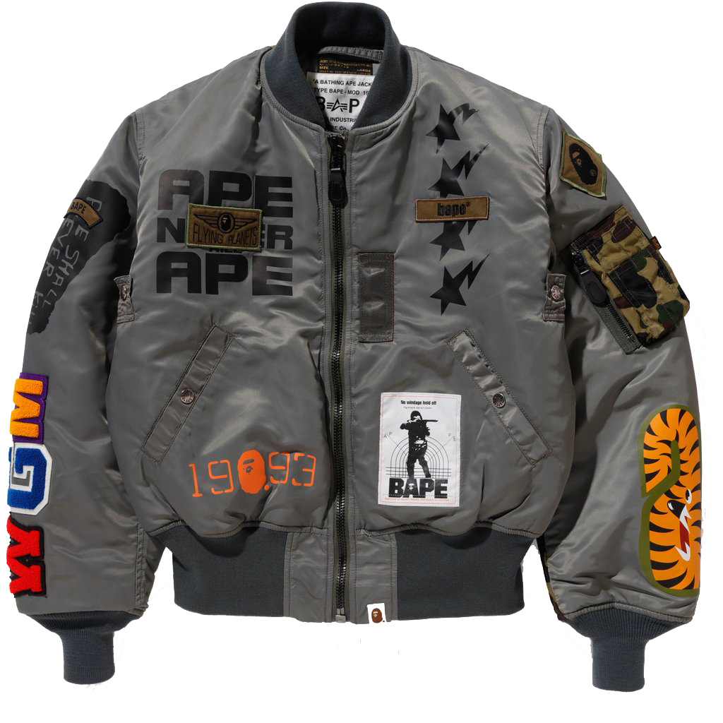 streetwear BAPE x Alpha Shark MA-1 Jacket Grey