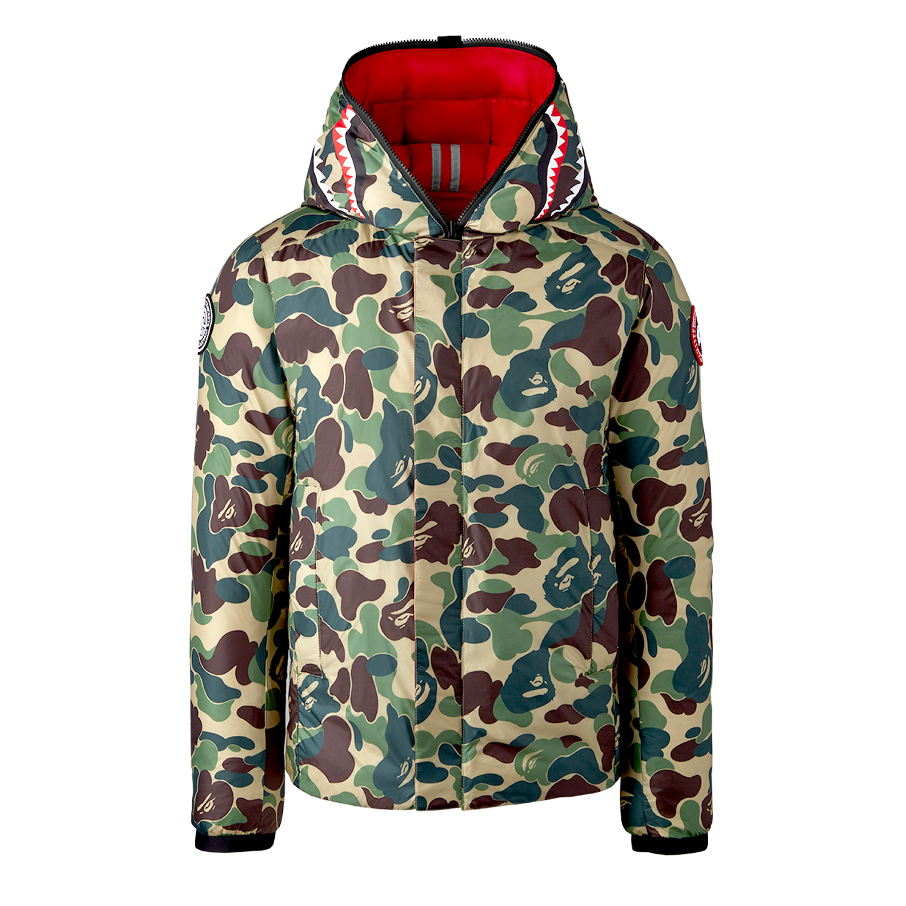 streetwear BAPE x Canada Goose x Concepts Crofton Shark Hoodie Red/ABC Camo