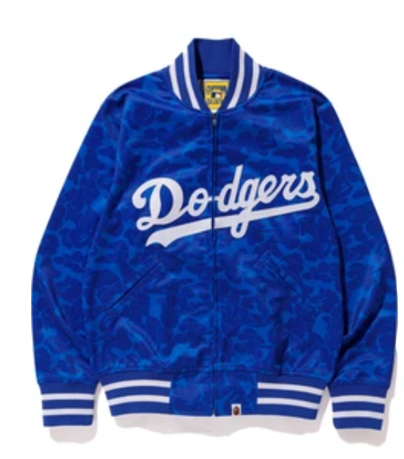 streetwear BAPE x Mitchell & Ness Dodgers Jacket Blue