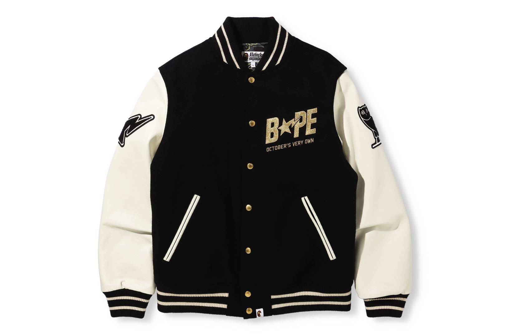 streetwear BAPE x OVO Varsity Jacket Black