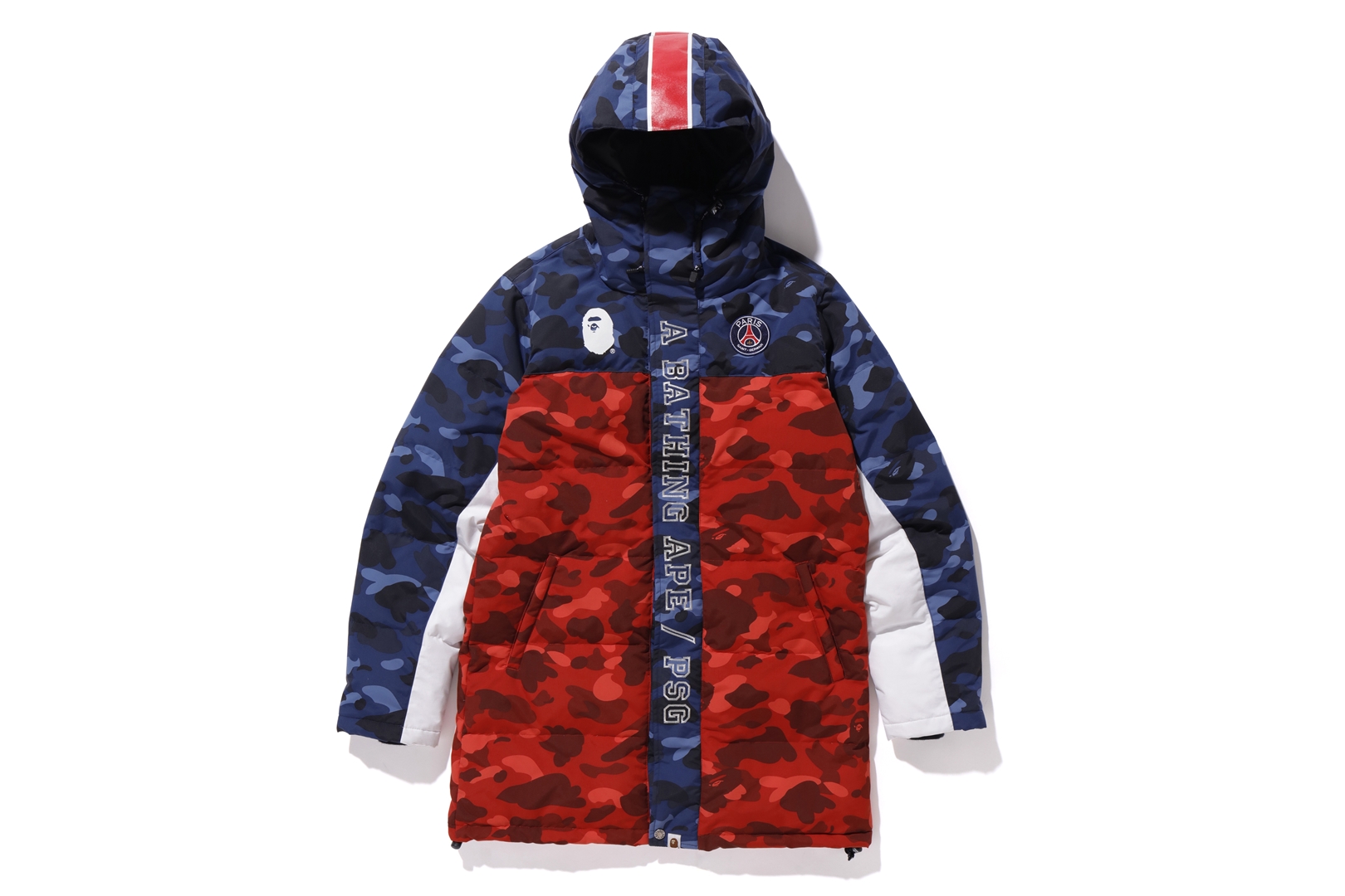 streetwear BAPE x PSG Long Down Jacket Navy