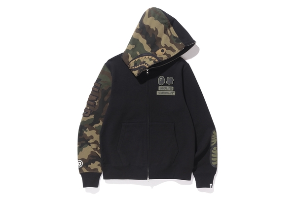 streetwear BAPE X Undwoodland Camo Shark Hoodie Black