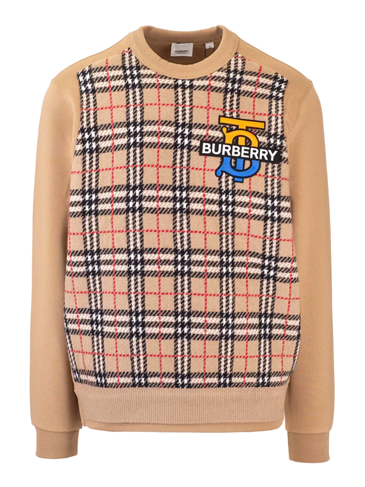 streetwear Burberry Monogram Motif Check Panel Sweatshirt Beige