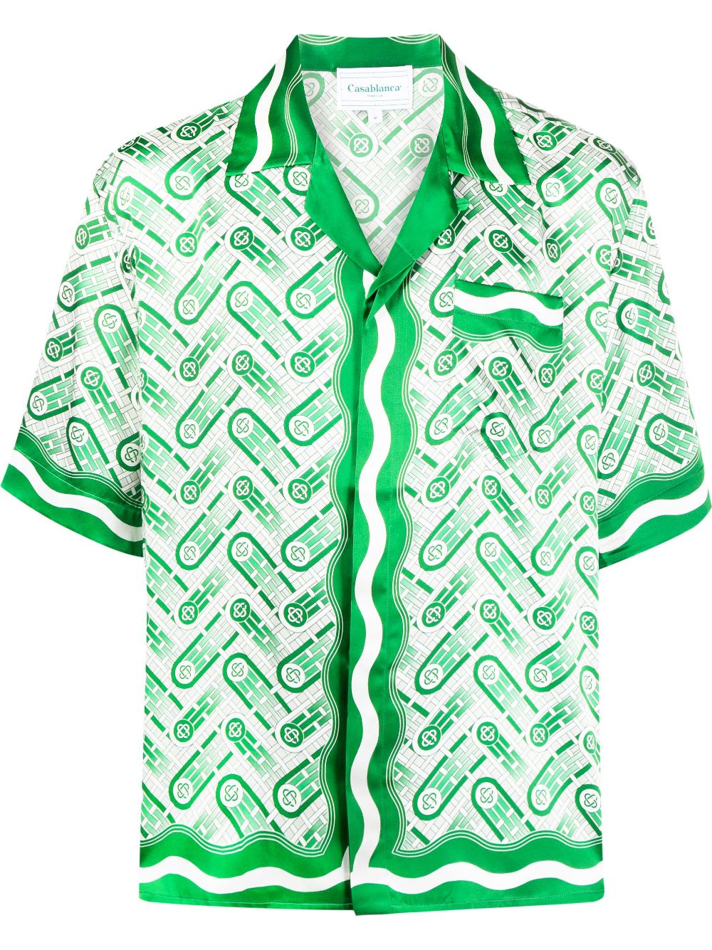 streetwear Casablanca Ping Pong Monogram Short Sleeve Silk Shirt Green