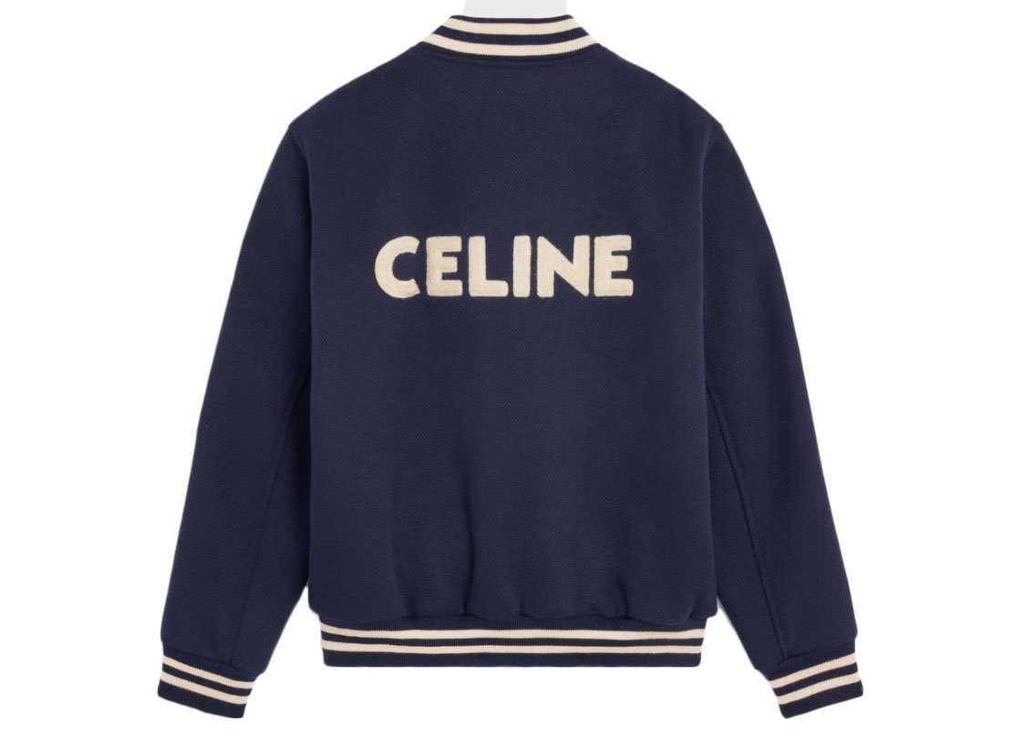 streetwear Celine Loose Varsity-Style Jacket In Wool Navy Blue
