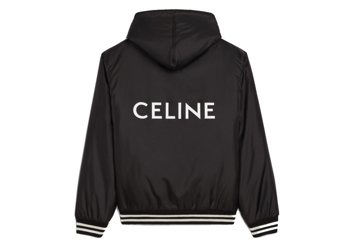 streetwear Celine Varsity-Style Jacket In Light Nylon With Hood Black