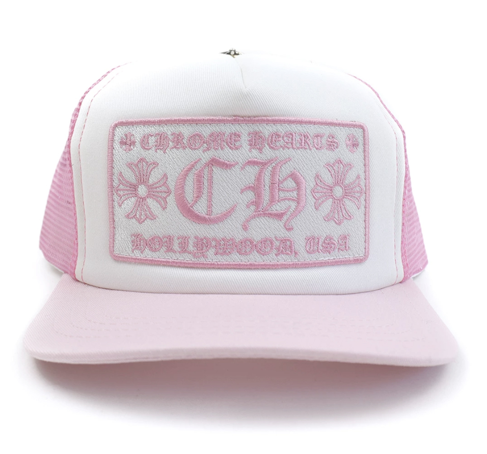 streetwear Chrome Hearts CH Hollywood Trucker Hat Pink/White