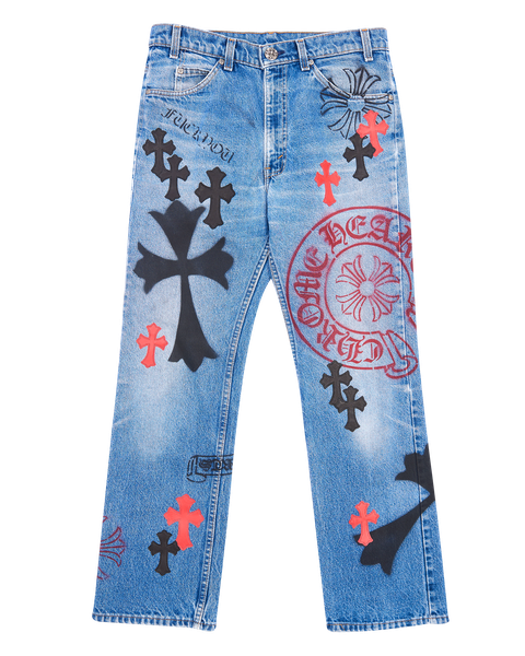 streetwear Chrome Hearts Vintage Levi's Stencil Cross Patch Denim Blue