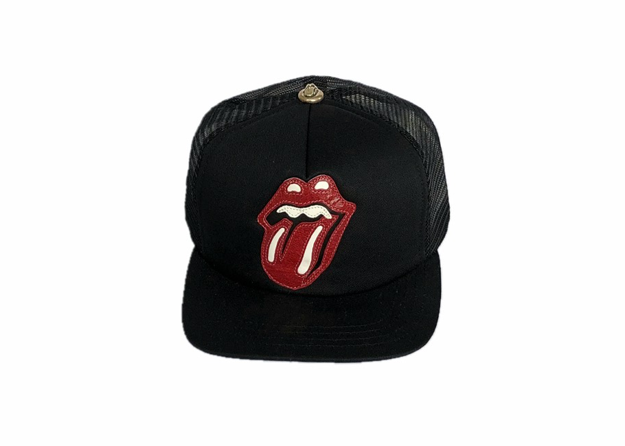 streetwear Chrome Hearts x Rolling Stones Leather Patch Trucker Hat Black