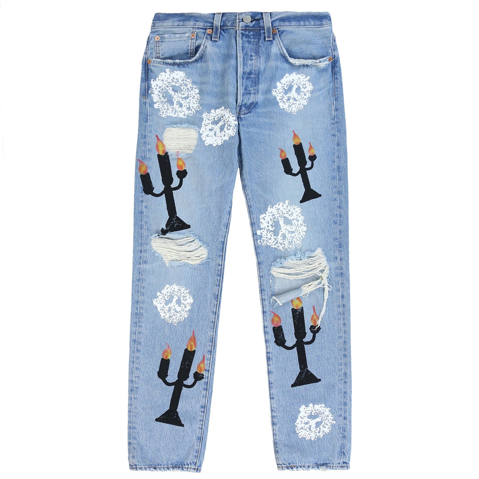 streetwear Denim Tears x Virgil Abloh "Message in a Tear" Printed Jeans Blue