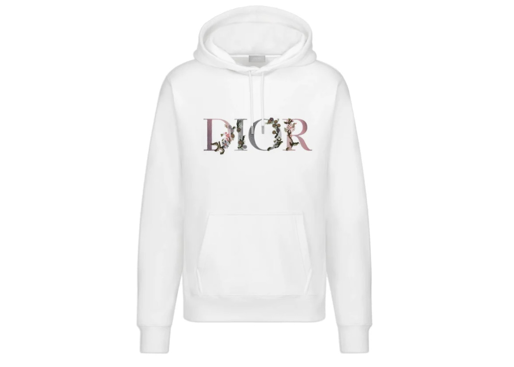 streetwear Dior Flowers Embroidered Hoodie White