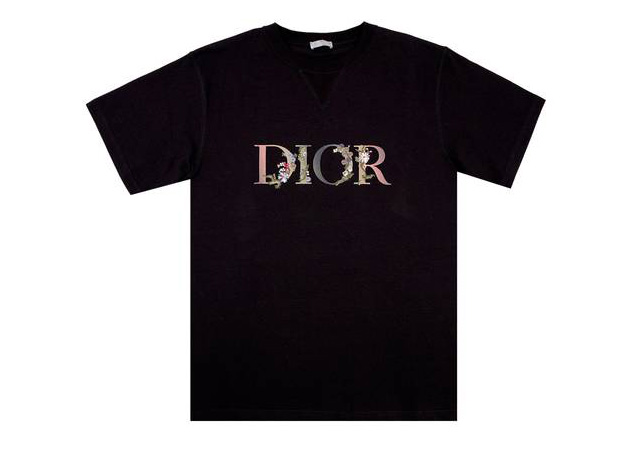 streetwear Dior Flowers Embroidered T-shirt Black
