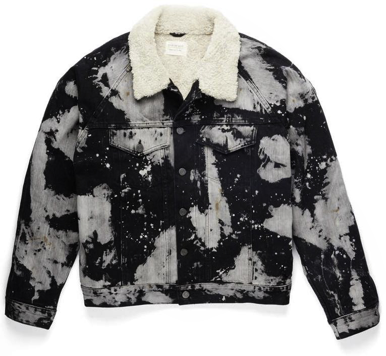 streetwear FEAR OF GOD Maxfield Tie Dye Raglan Sherpa Denim Trucker Jacket Black/White