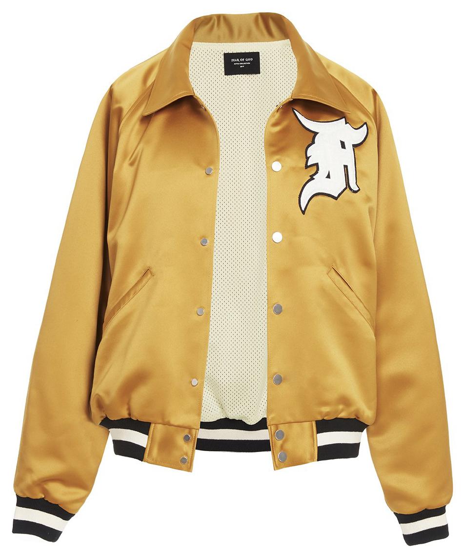 streetwear FEAR OF GOD Satin Baseball Coach Jacket Gold