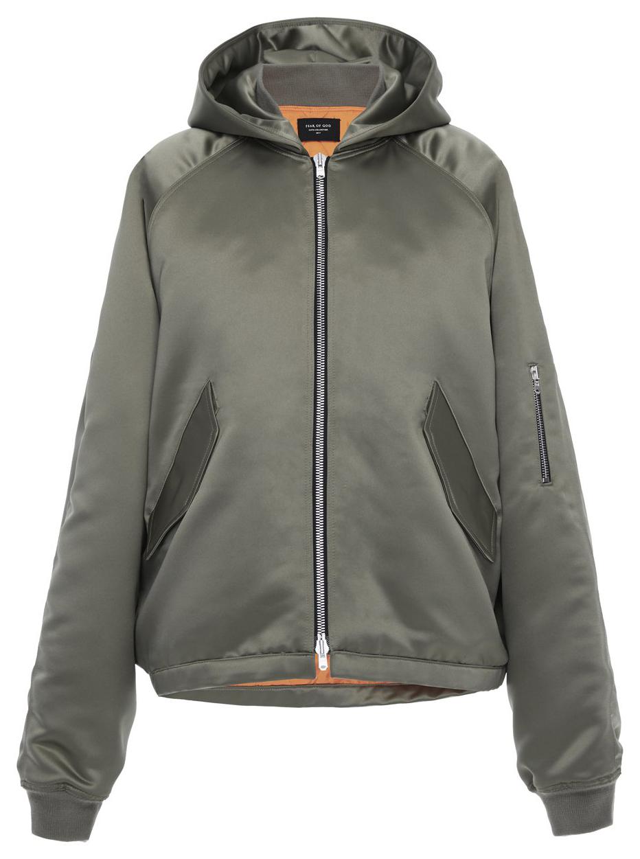 streetwear FEAR OF GOD Satin Hooded Bomber Jacket Sage