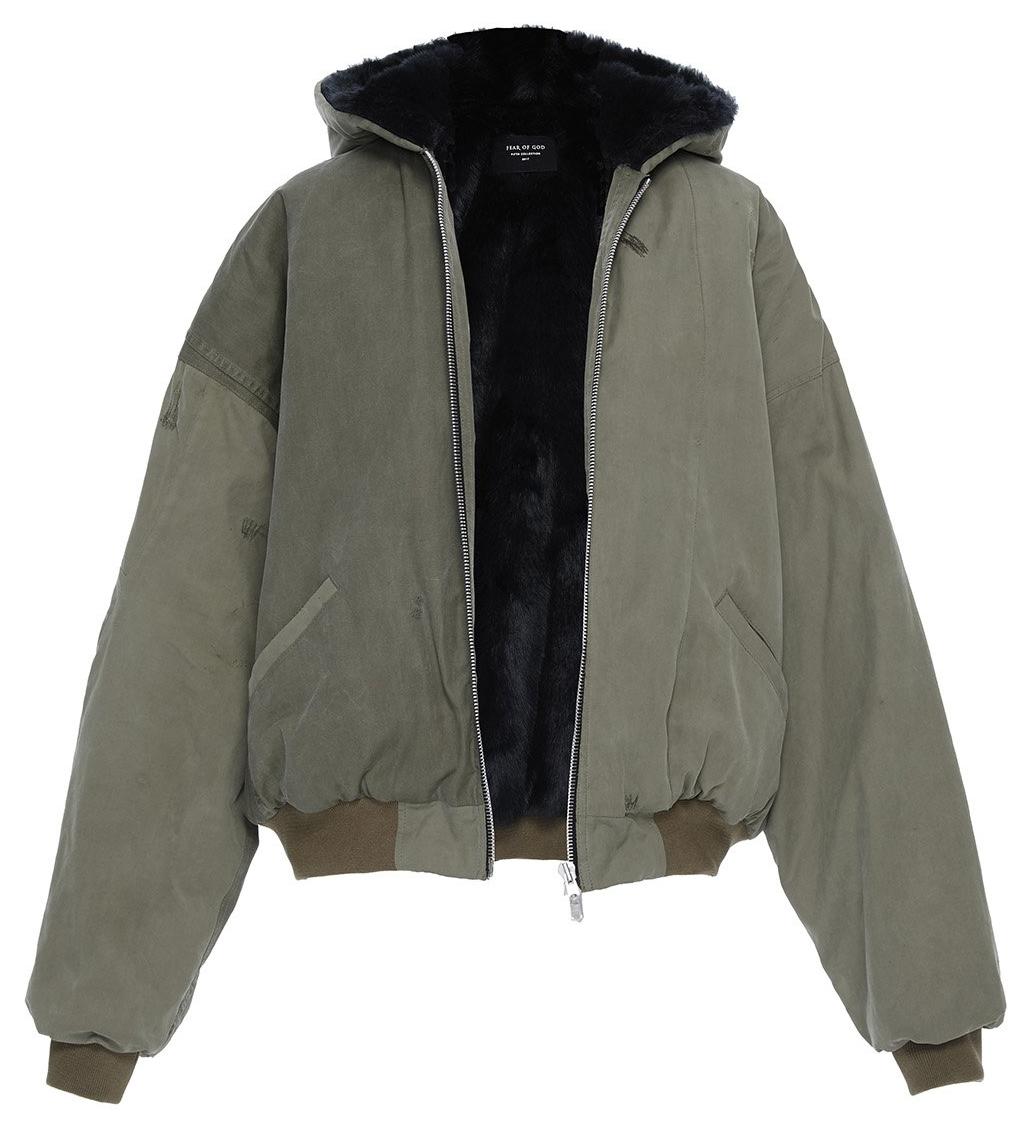 streetwear FEAR OF GOD Vintage Military Faux Rabbit Fur Hoodie Military Green